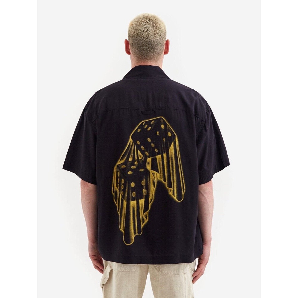 Awake NY Dice Printed Rayon Camp Oversized Shirt Black Sz L